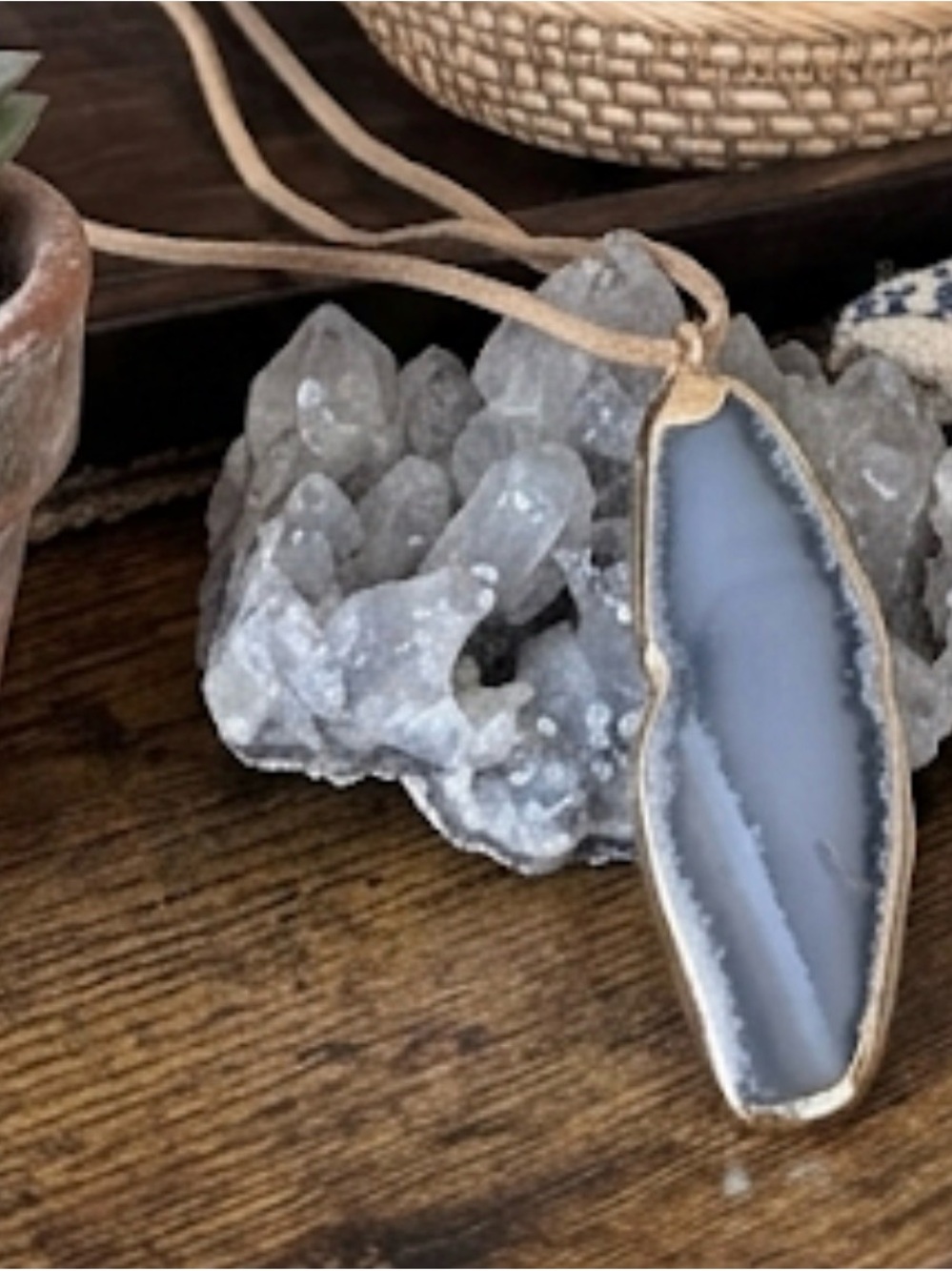Handmade Gray Agate Pendant Necklace -